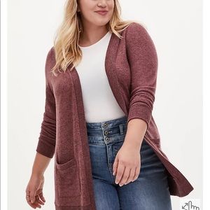 Torrid Super Soft Plush Mauve Open Front Cardigan w/ Hood
